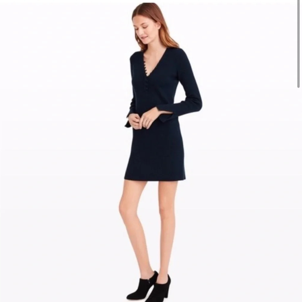 New Club Monaco Evangah Wool Henley Sweater Dress Button Black size Medium - Picture 2 of 10